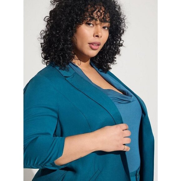 Women's Torrid Plus Size 4, 4X, 26 Teal Studio Linen Blazer - Picture 2 of 9